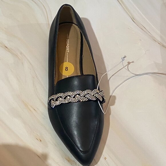 NWT Report Ruethy Rhinestone Black Loafers Pointed Flats Size 8 Solid Black - Picture 5 of 6